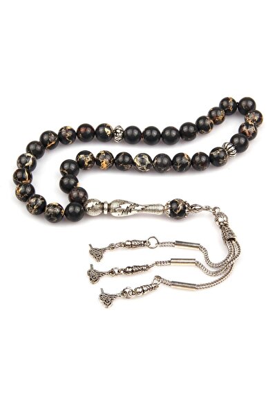 Radi Kuvars 8 mm Globe Cut Black Jasper Natural Stone Rosary