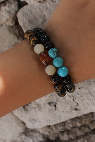 takıdükkanım Turquoise Agate Tiger - 8 mm Globe Eye Bracelet, School Success ...