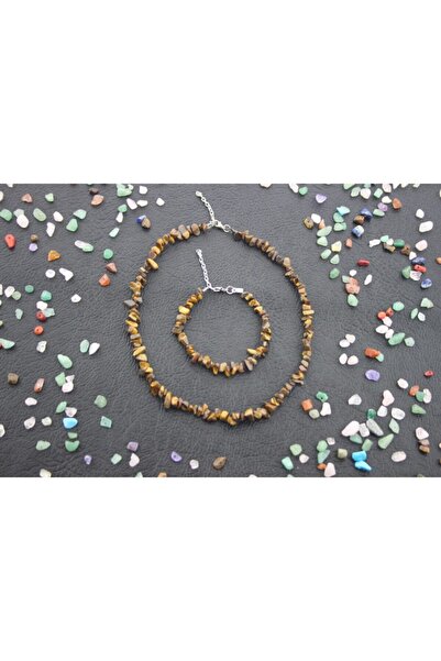 Armis Kaplan Gözü Doğal Kırıktaş Kolye Bileklik Set.