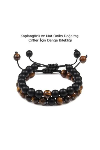 Melek Bozkurt Çiftler Için Denge Bilekliği Kaplan Gözü Ve Mat Oniks Doğaltaş Çakra Bileklik