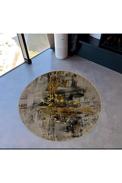 Rugs Modern Halı سجادة ديكور حديثة بقاعدة منسوجة مستديرة منقوشة باللون الرماد...