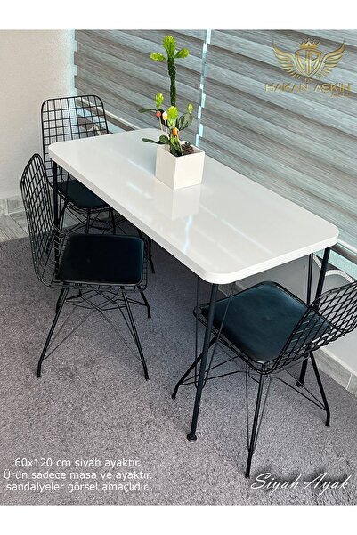 BY HAKAN AŞKIN Siyah Ayaklı 60x120 Cm Kalınlıklı (TEK MASA) Parlak Beyaz Mutfak -balkon-çalışma Masası 2025