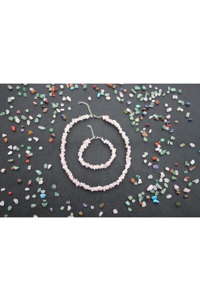 Armis Pembe Kuvars Doğal Kırıtaş Kolye Bileklik [set]