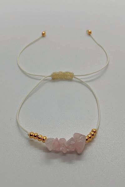 Dcstore Natural Stone Pink Quartz Love Stone Gold Detailed Elevator Broken String Bracelet