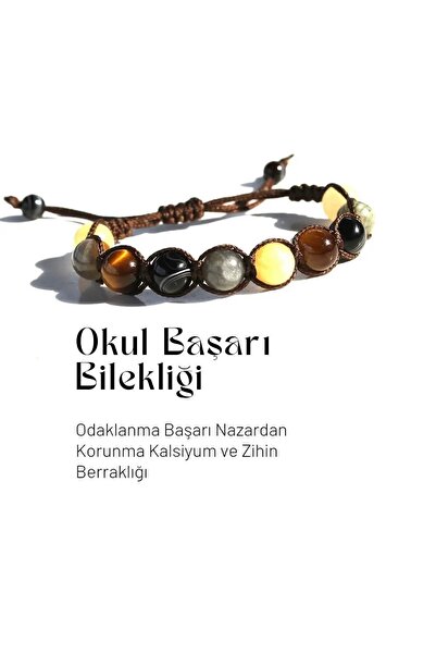 Melek Bozkurt Doğal Taş Öğrenci Başarı Bilekliği Makrome Örgü