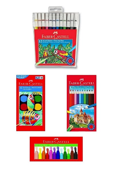 Faber Castell مجموعة رسم مكونة من 4 قطع (لون جاف + قلم تلوين برأس لباد + لون ...