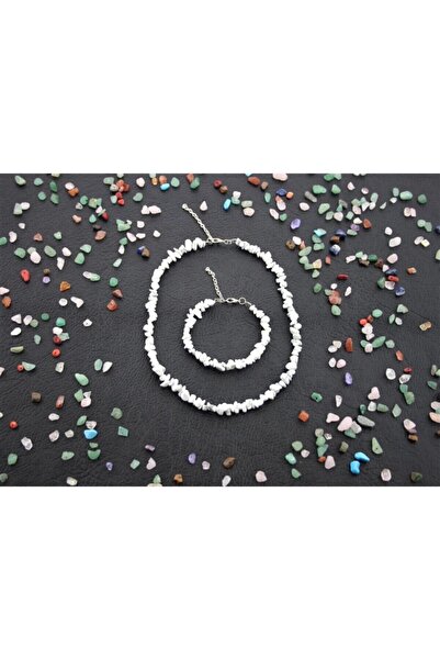 Armis Howlite Natural Cracked Stone Necklace Bracelet [set]