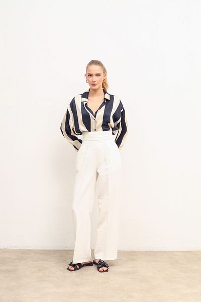 Perryes Women's Fabric Trousers with Wide Leg and Waist Detail
