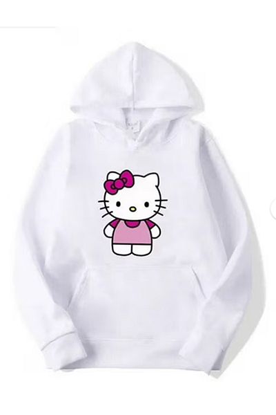 LA GULER Φούτερ με στάμπα Hello Kitty με κουκούλα Unisex με 3 νήματα βαμβακερά σαρσόν