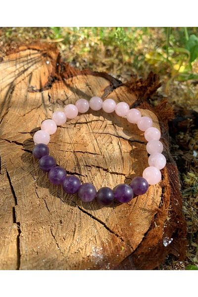 AYZE DOĞALTAŞ Amethyst Pink Quartz Bracelet