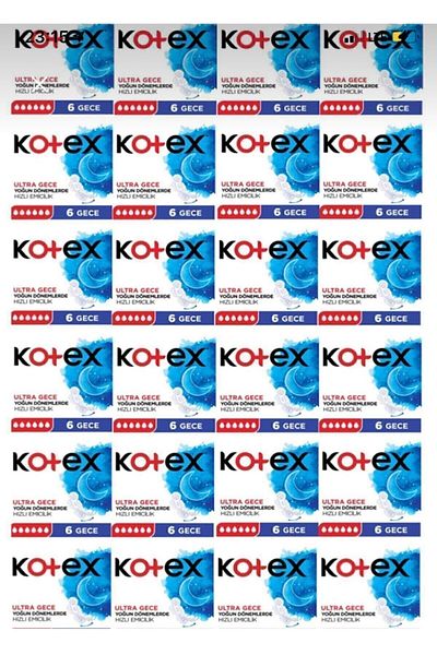 Kotex Single Night Sanitary Pads 24 Packs of 6