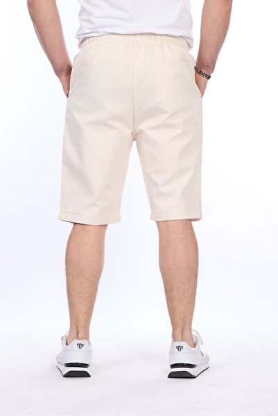 VIKUNYA Men's Summer Cream Gabardine Fabric Summer Shorts with Elastic Waist and Laces