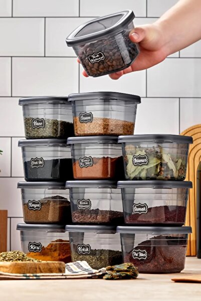 ŞAKİLATA CONCEPT 12 Pieces Spice Bowl Set with Anthracite Label - 550 ml - Sq...