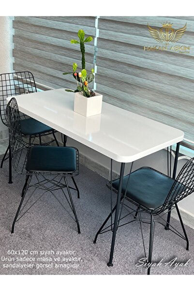 BY HAKAN AŞKIN Siyah Ayaklı 60x120 Cm Kalınlıklı (TEK MASA) Parlak Beyaz Mutfak -balkon-çalışma Masası 2025