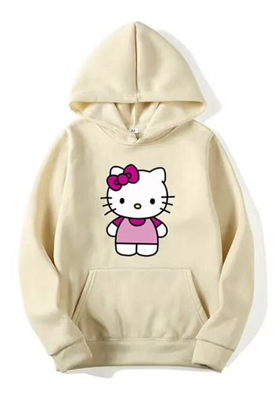 LA GULER Φούτερ με στάμπα Hello Kitty με κουκούλα Unisex με 3 νήματα βαμβακερά σαρσόν