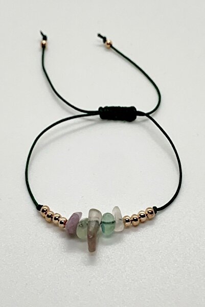 Dcstore سوار من حجر الفلوريت الطبيعي (حجر الحفاظ على الطاقة) ذهبي مفصل مع سلس...