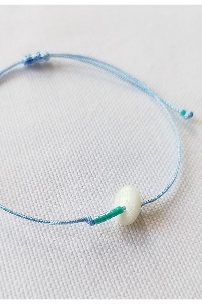 Bella Sera Studio Minimal Wishing Bracelet with Moon Stone and Blue String