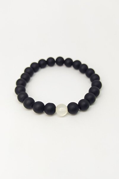 Armis Unisex Black Matte Onyx - Selenite Single Stone Bracelet