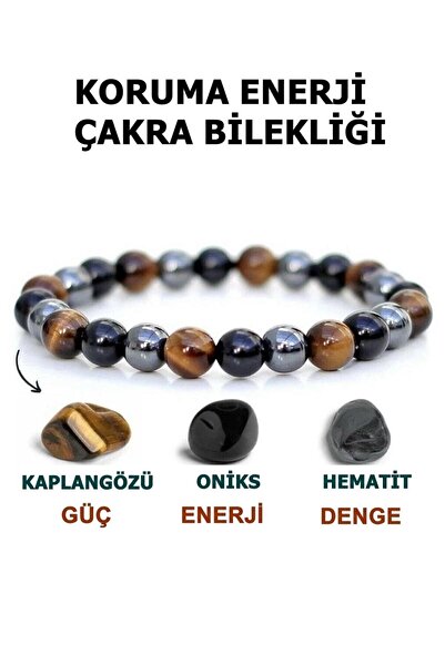 Jasmin Store Koruma Enerji Güç Denge Çakra Bilekliği Kaplangözü-oniks-hematit...