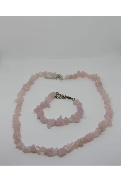 Berce Butik مجموعة قلادة وسوار من حجر الكوارتز الطبيعي باللون الوردي