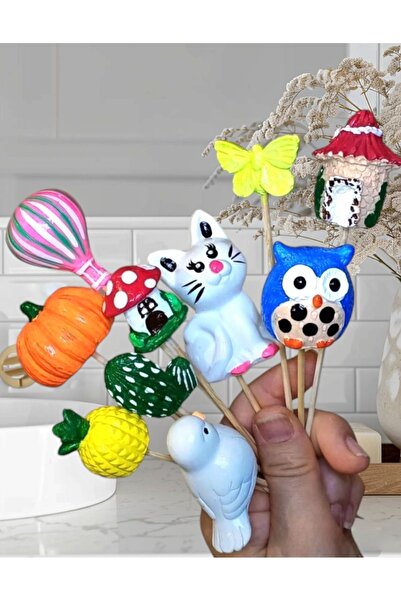 Dekoratif atölye 10lu Karışık Saksı Süsü Seti - Taş Figür - Saksı Dibi Süsü -...