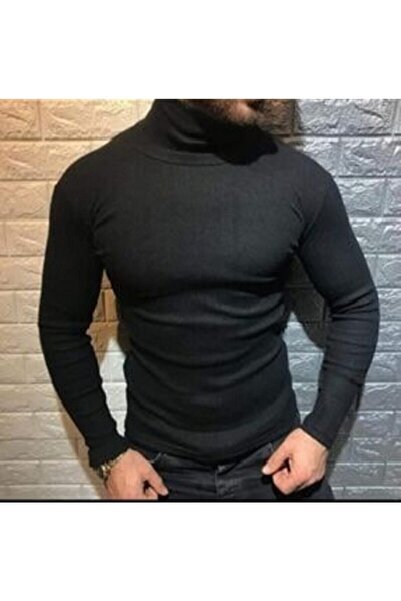 Grif Men's Black Slim Fit Turtleneck Turtleneck Sweater