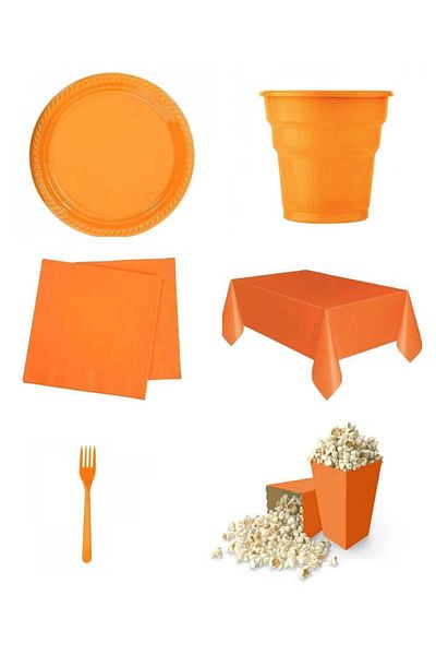 asöy Birthday Disposable Orange Plate Cup Fork Corn Box Tablecloth Set Disposable