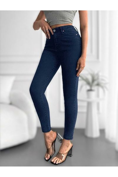 ModaDeniz Blugi skinny pentru slăbire albastru închis cu talie înaltă