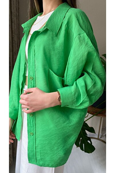 ms perry Düşük Omuzlu Oversize Keten Gömlek