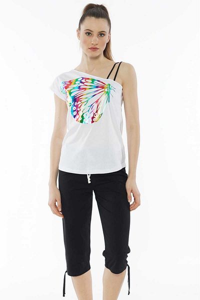 VİENETTA Set de pijamale Capri cu model alb și negru cu o singură curea de umăr