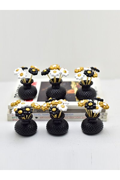 MRN HOME Kahve Yanı Papatya Renkli Çiçekli Mini Vazo 6-adet