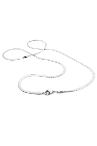 Enesstore Erkek Çelik Zincir Yılan Kolye Yassı Parlak Model 4 Mm 60 Cm