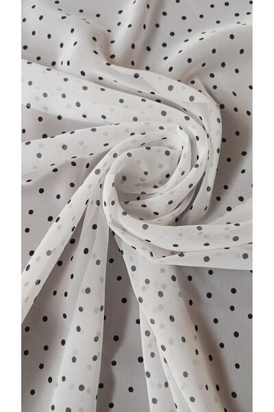 feminen Țesătură din șifon alb-negru cu buline