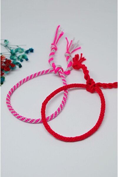 Bidüğüm سوار محبوك باللون الفوشيا الوردي للجنسين، سوار صديق مصنوع يدويًا - قا...