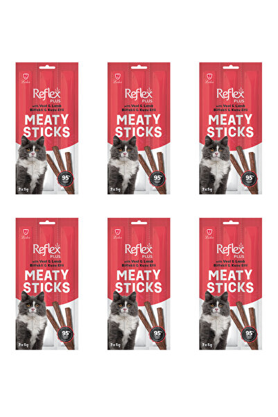 Reflex Meaty Sticks Biftekli ve Kuzu Etli Kedi Ödül Çubuğu 3X5gr X6 Adet