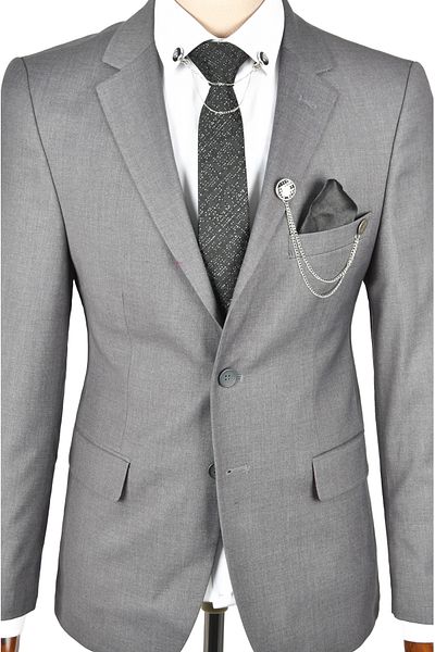 DeepSEA Men's Gray 2-piece Suit - Double Button, Double Slit, Pocket Cover 2300522