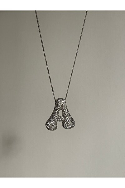 ZWEIG 925 Ayar Gümüş Bombeli Taşlı A Harfli Kolye