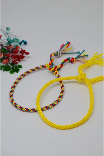 Bidüğüm Unisex Renkli-sarı Örgü Bileklik, El Emeği Arkadaş Bilekliği - Ayarla...