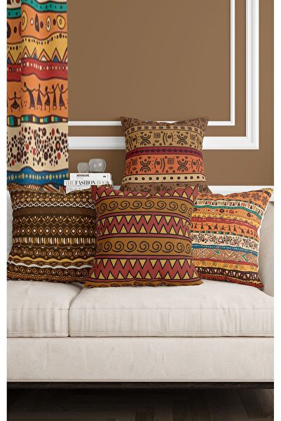 ALAMODECOR Smeđi afrički etnički stil Dvostrano digitalni Štampano set od 4 N...