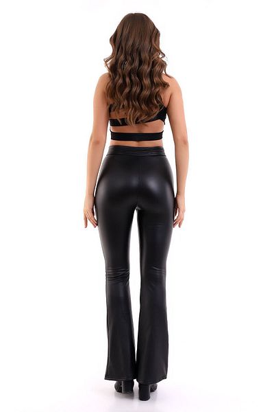 MB-MODA BİZİMLE Leather Women's Spanish Trousers - Elastic Waist