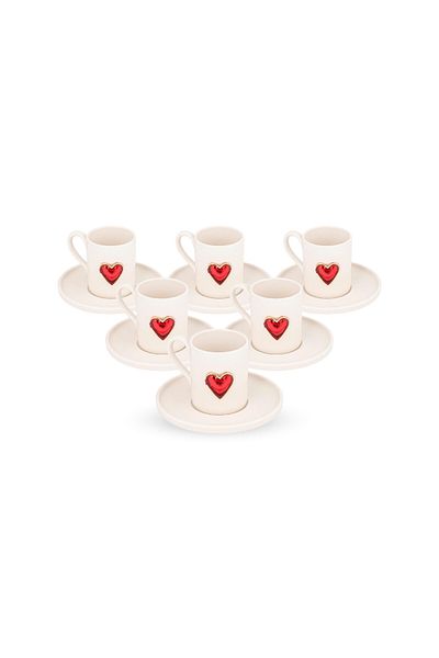 miras home Porcelain Coffee Set for 6 People with Heart Accessories (Special Gift for Valentine's Day)