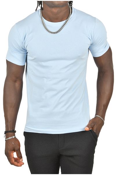 DeepSEA Ανδρικό γαλάζιο/unisex Slim Fit Crew Neck Cotton Lycra Basic T-shirt 1801131