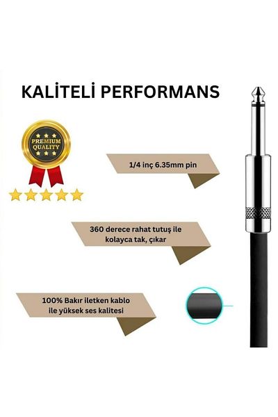 Erga Müzik Cablu jack pentru chitară de 5 m - Legare bas electro-acoustic, vioară, compatibil cu amplificator și mixer