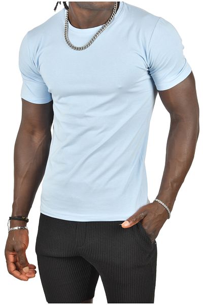 DeepSEA Ανδρικό γαλάζιο/unisex Slim Fit Crew Neck Cotton Lycra Basic T-shirt 1801131