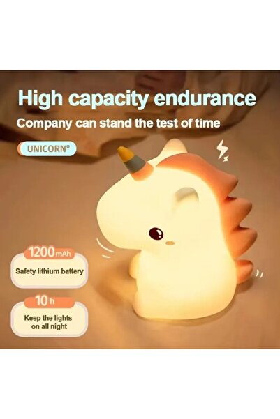 hediyeconcepti Karikatür Unicorn Gece Yatak Odası Lambaları Sevimli Silikon Şarj Edilebilir