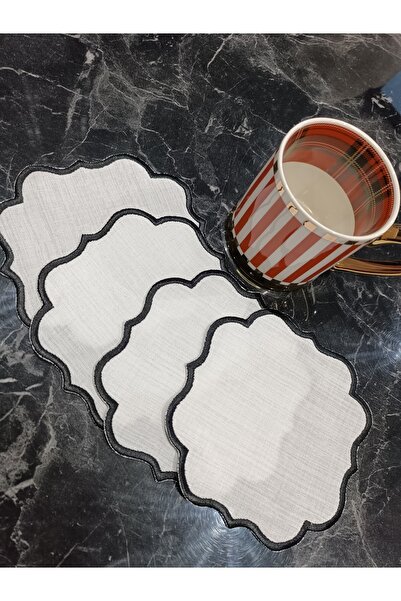 LASETU منديل تقديم الكوكتيل والقهوة ذو الحواف السوداء 4 قطع