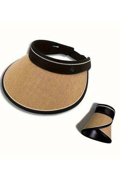 pouniq Brown Visor Straw Hat - Tennis/Golf Women's Hat - Adjustable & Foldable Visor
