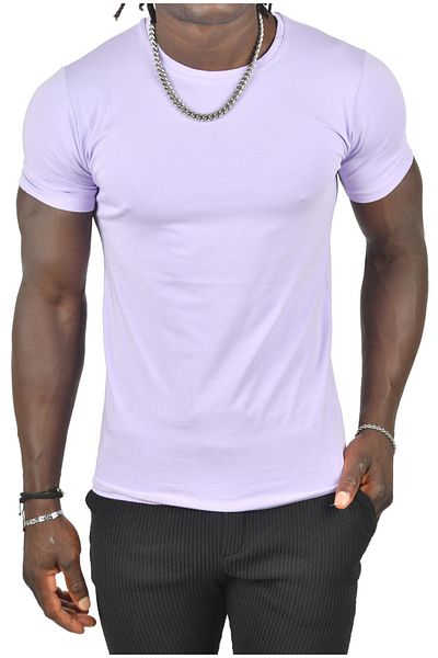 DeepSEA Tricou de bază liliac pentru bărbați/unisex, slim fit, cu decolteu, din bumbac, lycra, 1801131