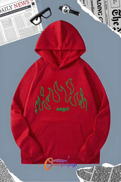 oneagılyazı Angel Green Hooded Sweatshirt - Flame Printed