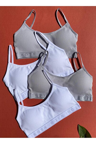 VicTroy Αθλητικό σουτιέν Camisole με λεπτές τιράντες, 3 τμχ βαμβακερά μαύρα, λευκά και γκρι αφαιρούμενα μαξιλαράκια